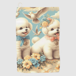 Vintag Niedlicher Bichon Frisé Illustration Golfhandtuch