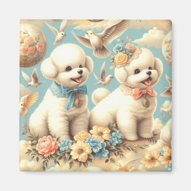 Vintag Niedlicher Bichon Frisé Illustration Magnet (Vorne)