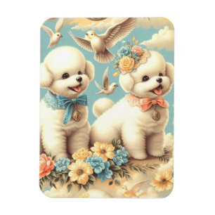 Vintag Niedlicher Bichon Frisé Illustration Magnet