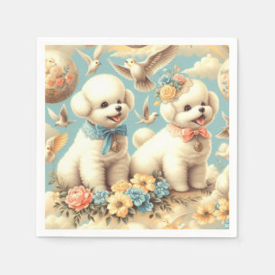 Vintag Niedlicher Bichon Frisé Illustration Serviette
