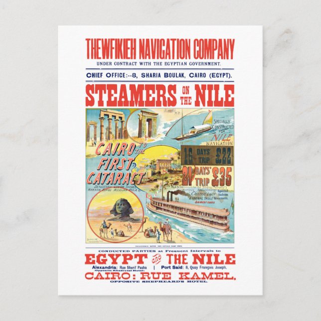VINTAG NILE STEAMBOAT POSTKARTE (Vorderseite)
