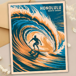 Vintag North Shore Oahu Surfing Honolulu Hawaii Postkarte