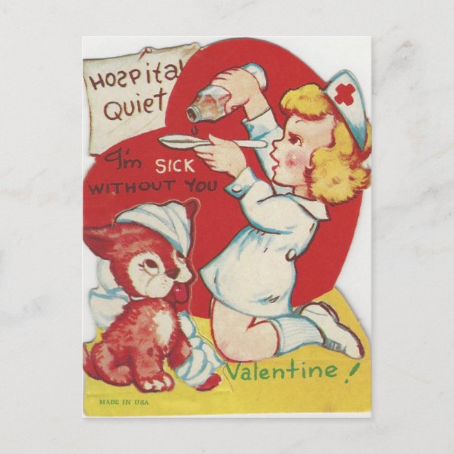 Vintag Nurse Valentine Feiertagspostkarte (Vorderseite)