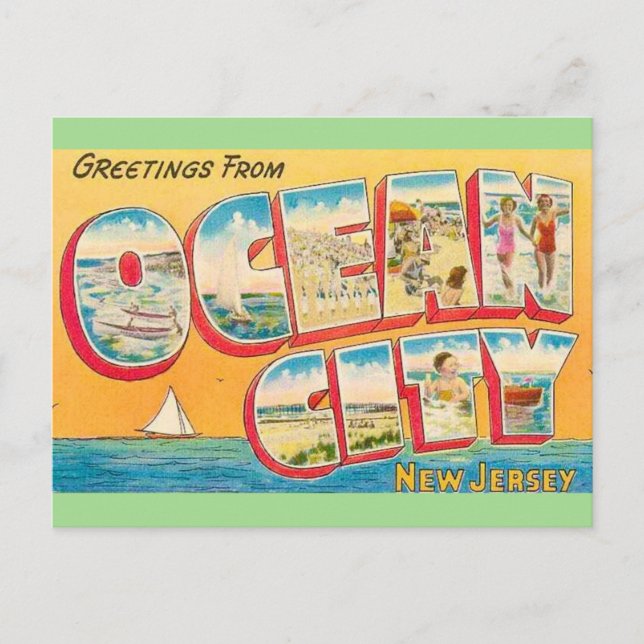 Vintag Ocean City NJ Grüße Postkarte (Vorderseite)