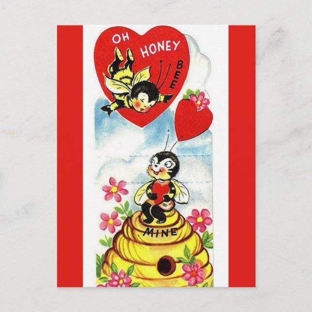 Vintag Oh Honey Bee Mine Valentine Postkarte (Vorderseite)