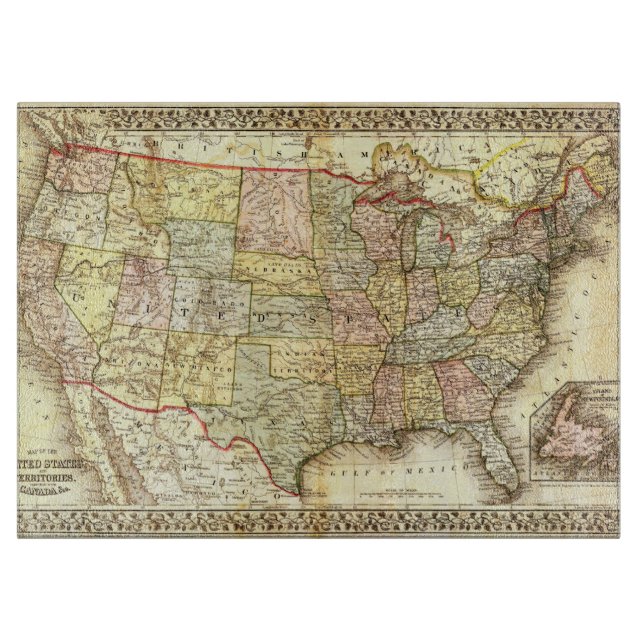 Vintag Old United Staaten USA General Map Schneidebrett (Vorderseite)