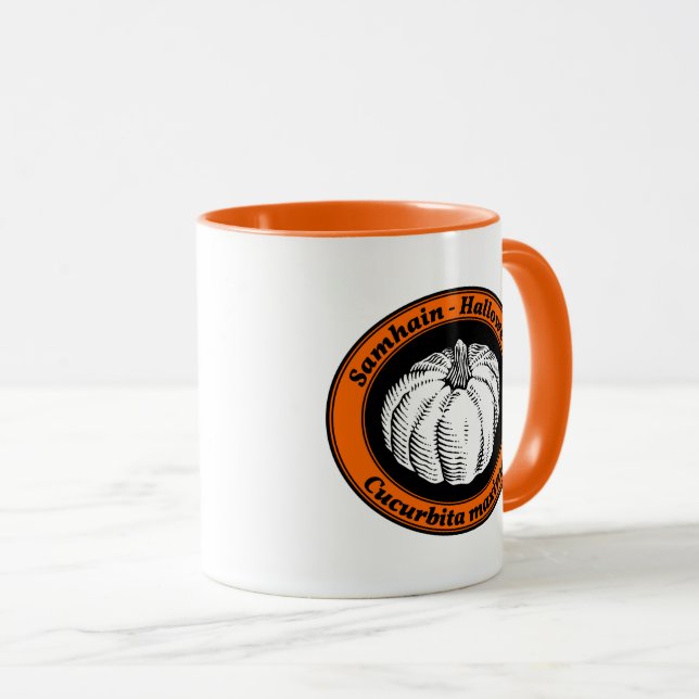 Vintag Orange Black Halloween Pumpkin Art Tasse (VorderseiteRechts)