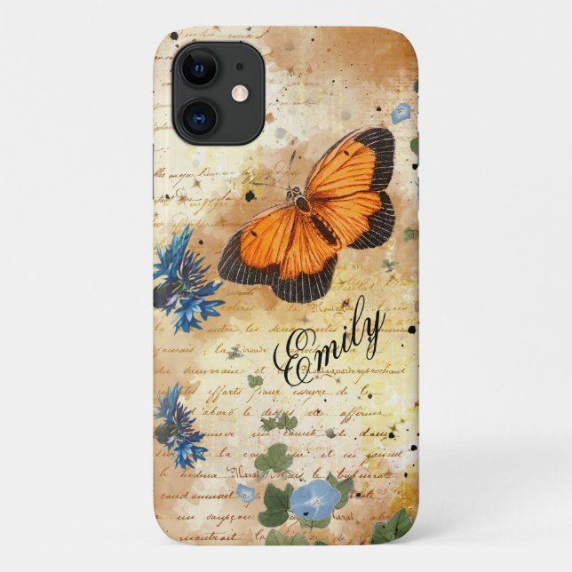 Vintag Orange Butterfly Ephemera Case-Mate iPhone Hülle (Rückseite)
