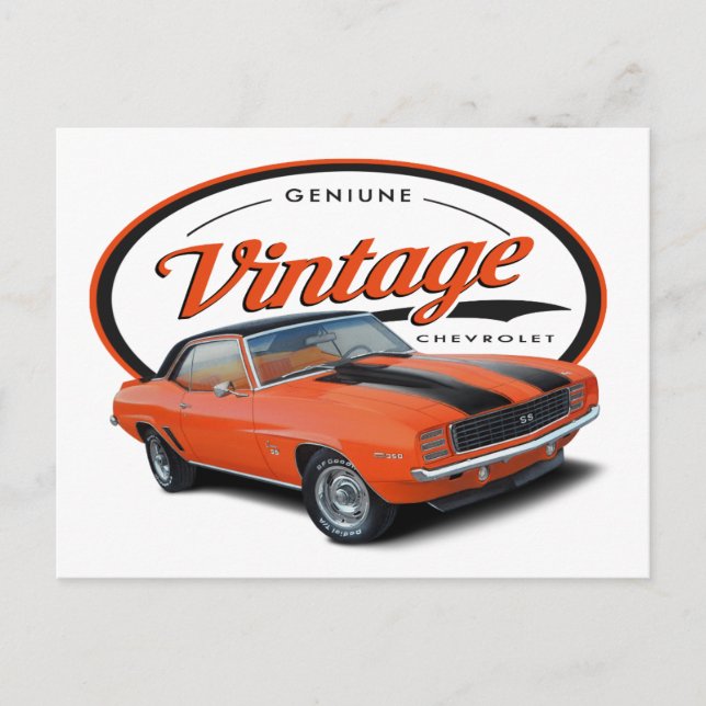 Vintag Orange Camaro Postkarte (Vorderseite)