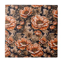 Vintag Orange Poppy Floral Black