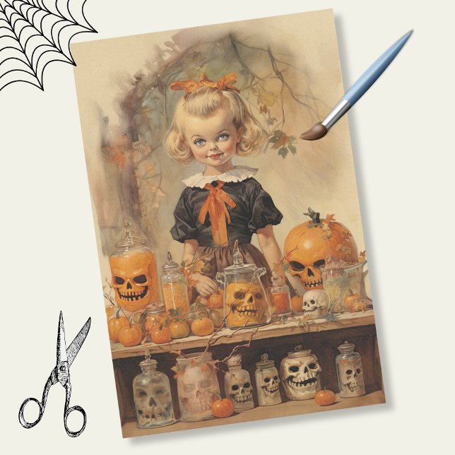 Vintag Orange und Tan Spooky Halloween Seidenpapier (Creepy Vintage Halloween Girl)