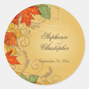 Vintag orangefarbene Herbstlaube Hochzeitsaufklebe Runder Aufkleber