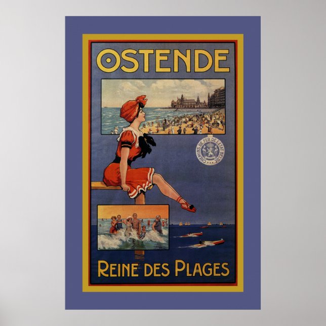 Vintag Ostende Sommerurlaubsreise Schönheit des Ba Poster (Vorne)
