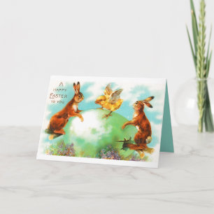 Vintag Oster Bunnies Baby Chick Planet Earth Egg Karte