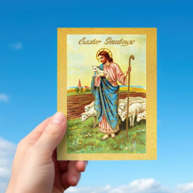 Vintag Ostergruß Hirte Schafe Lamb Jesus Postkarte (Von Creator hochgeladen)