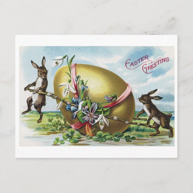 Vintag Osterhase Großes Ei Postkarte (Vorderseite)