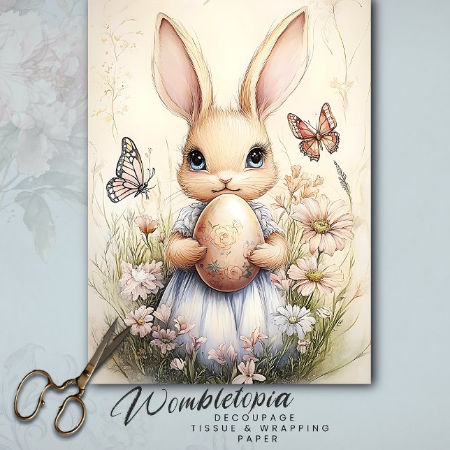 Vintag Osterhase mit Blumeneier und Schmetterlinge Seidenpapier (Von Creator hochgeladen)
