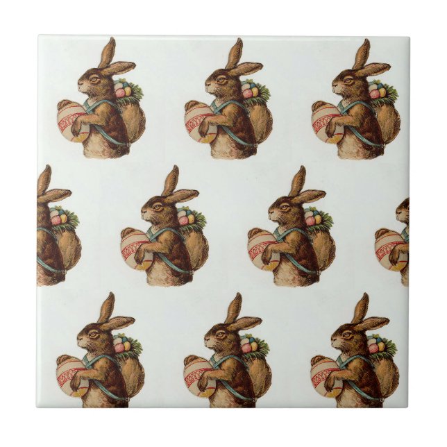 Vintag Osterhase mit Eiern Fliese (Vorderseite)