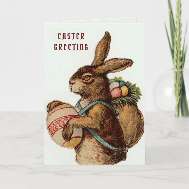 Vintag Osterhase mit Eiern Karte (Vorderseite)