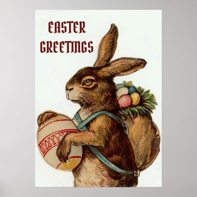 Vintag Osterhase mit Eiern Poster (Vorne)