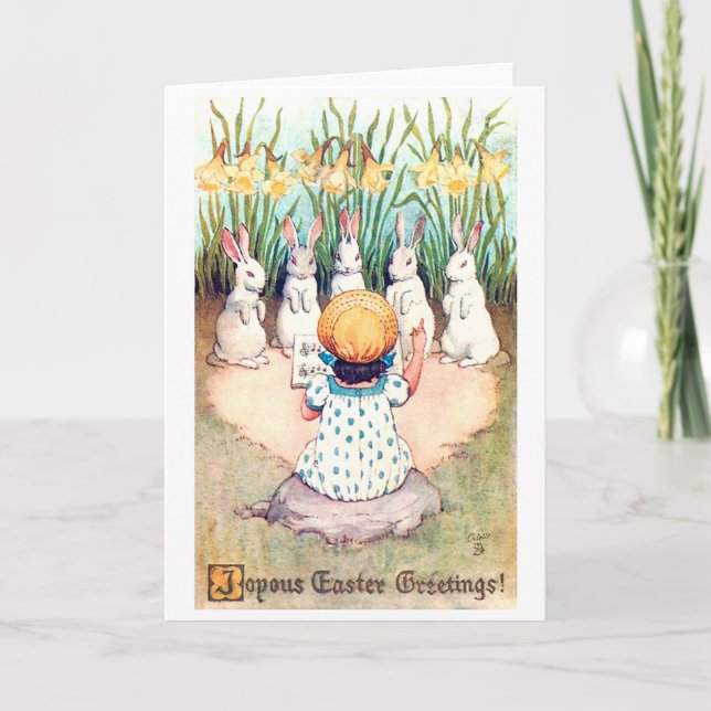 Vintag Osterhase mit Girl Karte (Vorderseite)