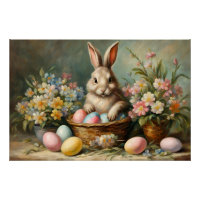 Vintag Osterhase mit Ostereiern und Blume