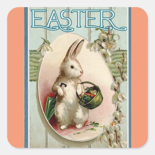 Vintag Osterhase Quadratischer Aufkleber (Vorderseite)