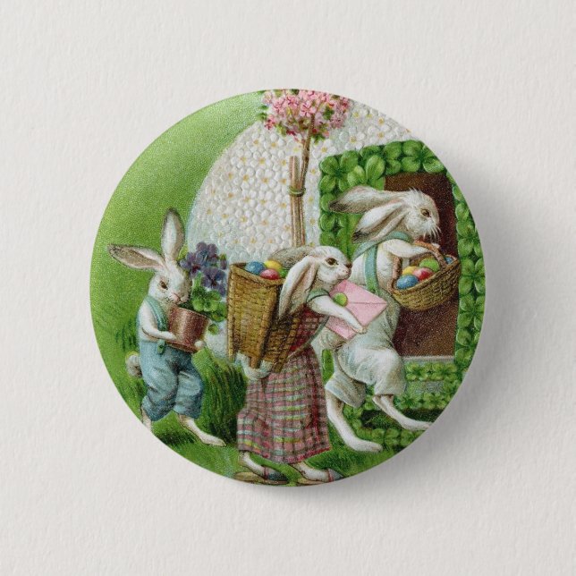 Vintag Osterhase und Ostereiergarten Button (Vorderseite)
