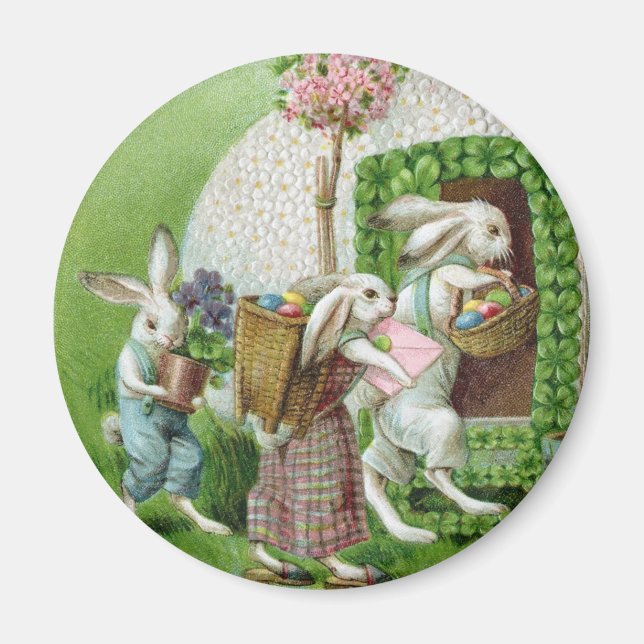 Vintag Osterhase und Ostereiergarten Magnet (Vorne)