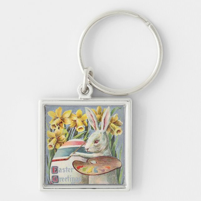 Vintag Osterhasen - Gemälde an Eiern, ZSSG Schlüsselanhänger (Vorne)