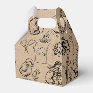Vintag Osterhasen und Chick Kraft Brown Geschenkschachtel