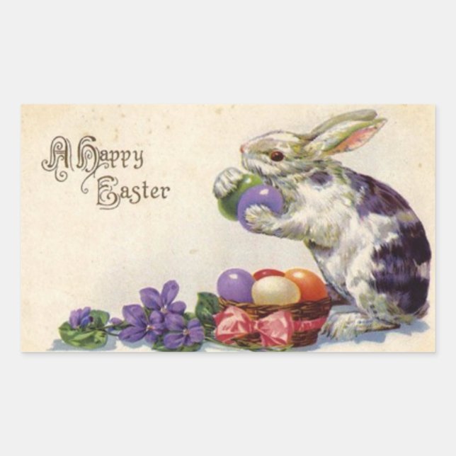 Vintag Osterhasensticker Rechteckiger Aufkleber (Vorderseite)