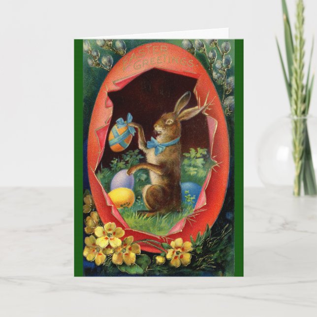 Vintag Osterkarte - Osterhase in Ei Karte (Vorderseite)