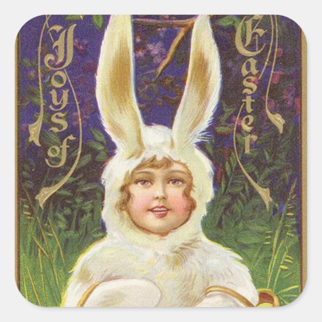 Vintag-Osterkinderhustenstich Quadratischer Aufkleber (Vorderseite)