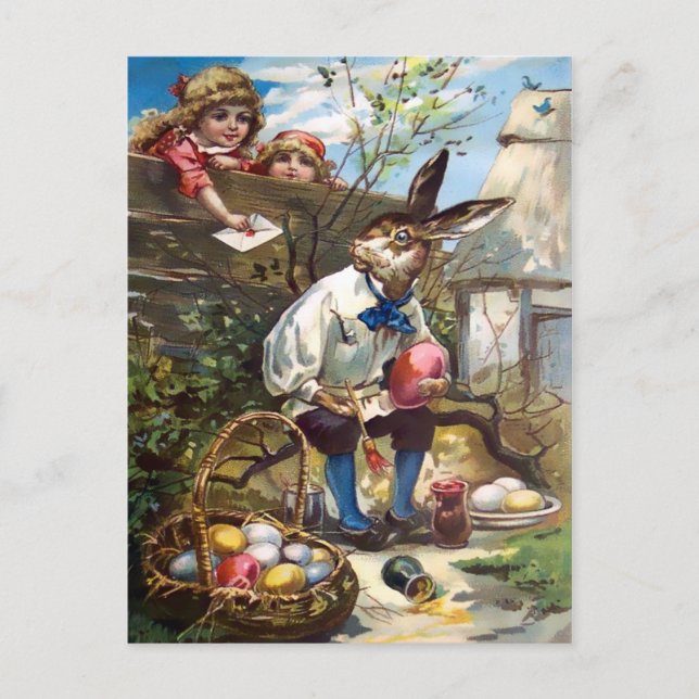 Vintag Ostern Bunny Postcard Postkarte (Vorderseite)