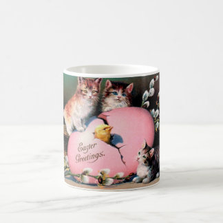 Vintag Ostern Grüße Katzen Küken und Ostereier Kaffeetasse