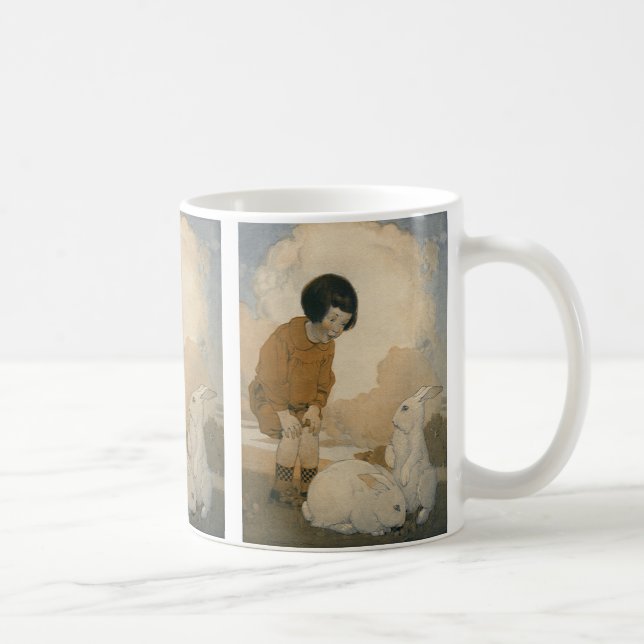Vintag Ostern, Kinder spielen weiße sonnige Kaninc Kaffeetasse (Rechts)