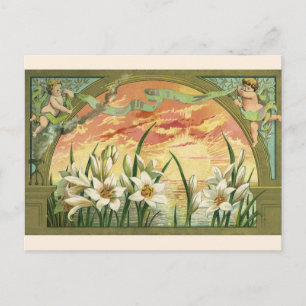Vintag Ostern Lilies Sunrise und Viktorianische En Feiertagspostkarte