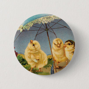 Vintag Ostern Niedliche Küken unter dem Sonnensch Button