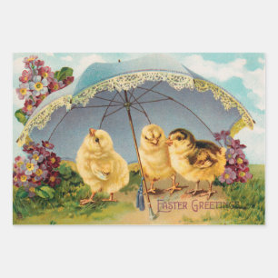 Vintag Ostern Niedliche Küken unter dem Sonnenschi Geschenkpapier Set