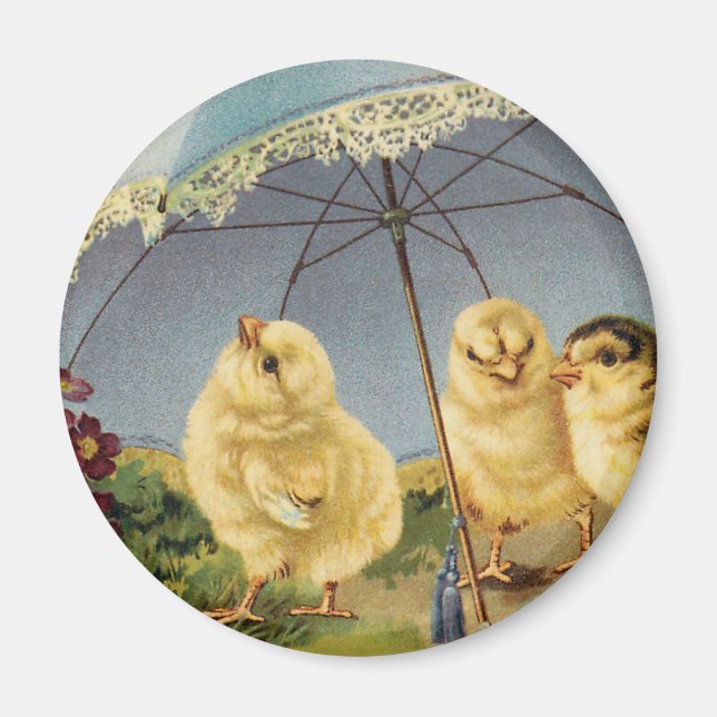 Vintag Ostern Niedliche Küken unter dem Sonnenschi Magnet (Vorne)