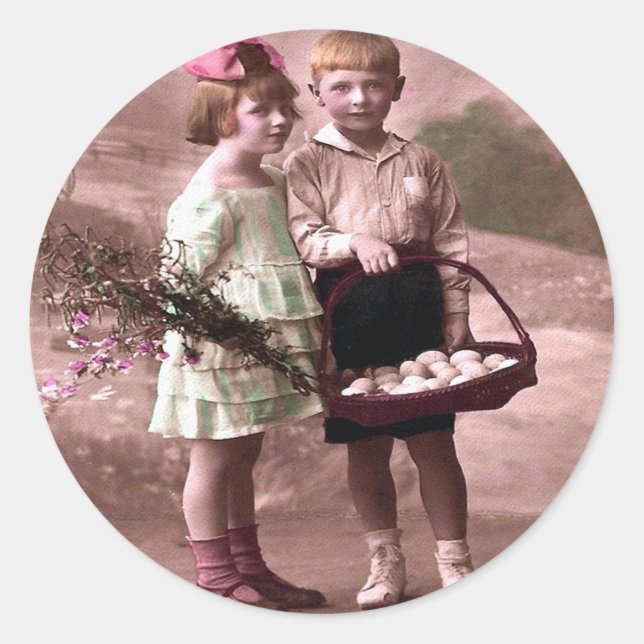 Vintag Ostern Runder Aufkleber (Vorderseite)