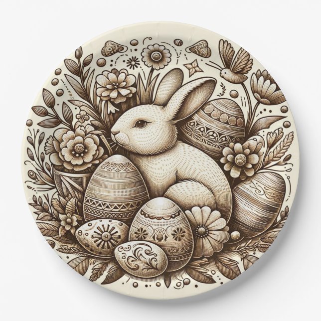 Vintag Ostern Sonnige Blume & Eier 1. Geburtstag Pappteller (Vorderseite)