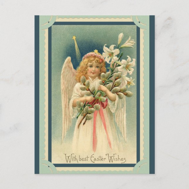 Vintag Ostern wünscht Angel Lily Postkarte (Vorderseite)