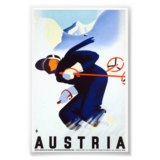 Vintag-Österreich-Skifahrerplakat Fotodruck (Vorne)
