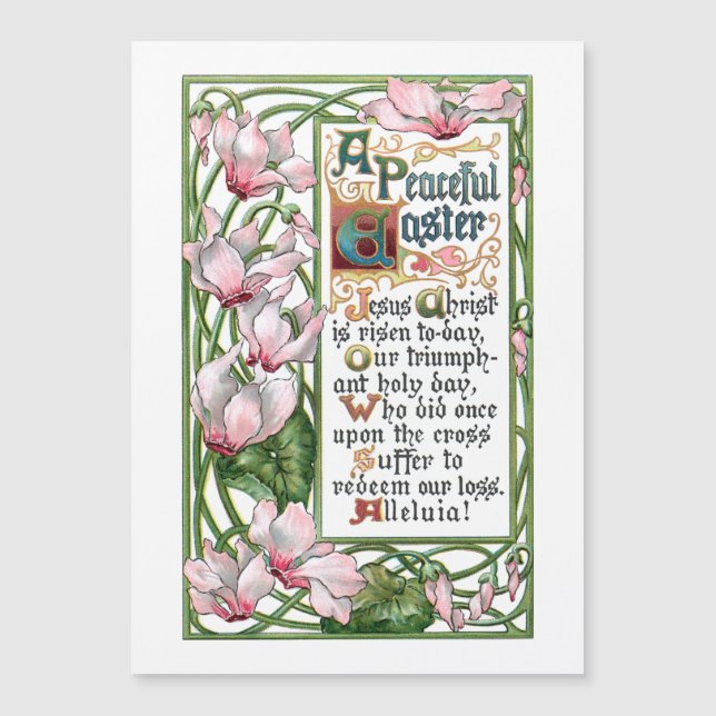 Vintag Osterreligiöses Hymn und Cyclamen Magnetkarte (Vorderseite)