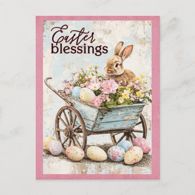 Vintag Ostersegnung Kanincheneier Postkarte (Vorderseite)