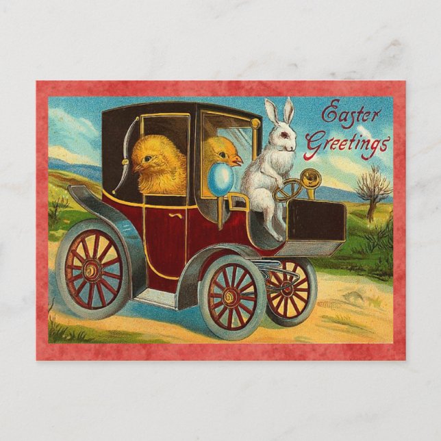 Vintag Ostersonnige Autofahrt Feiertagspostkarte (Vorderseite)