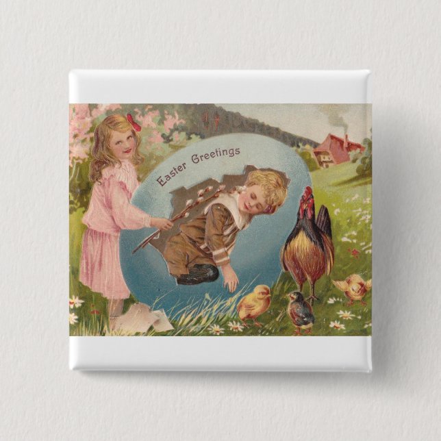 Vintag-OsterViktorianische Girl & Boy Button (Vorderseite)