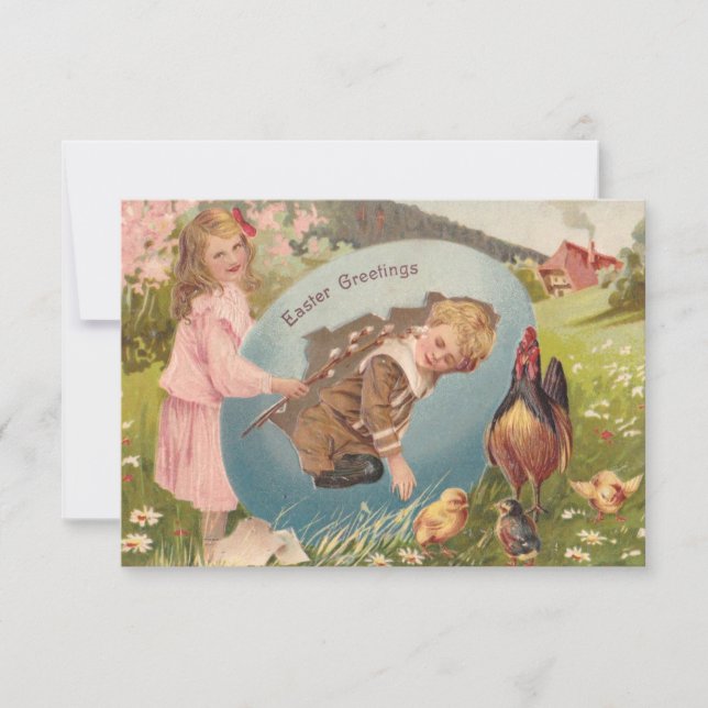 Vintag-OsterViktorianische Girl & Boy Einladung (Vorderseite)